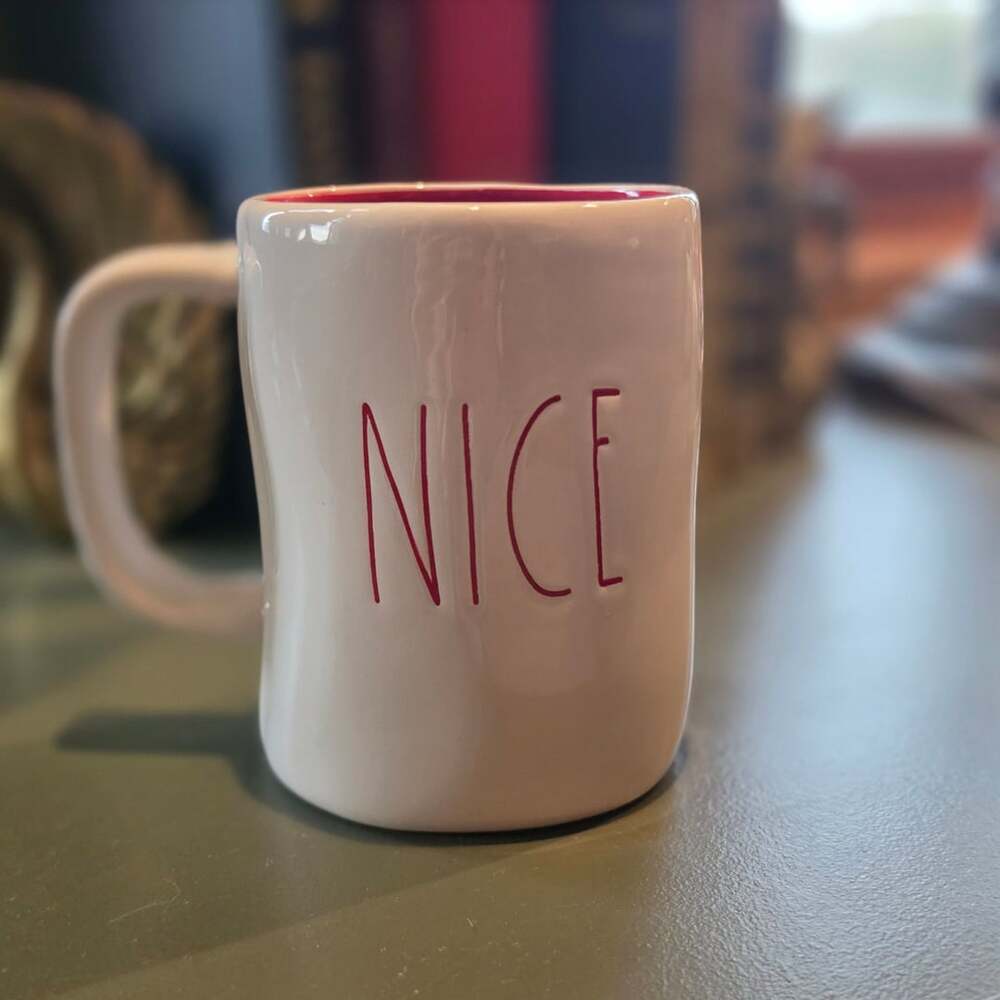 Rae Dunn Naughty Nice Double Sided Christmas Mug Red Inside